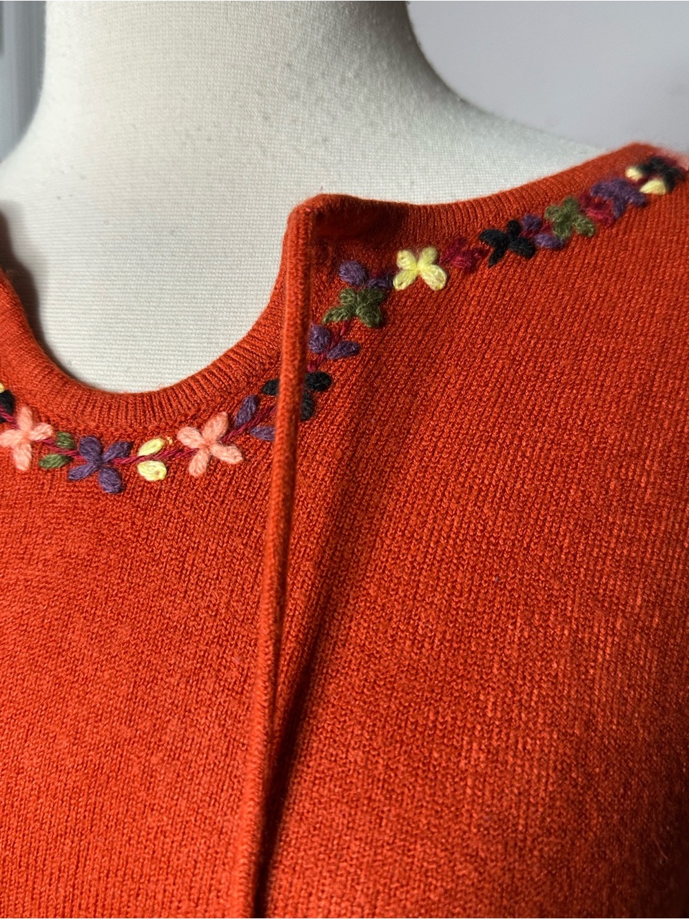 52 Weekends Orange Floral Trim Knit Sweater Top S - Picture 3 of 7